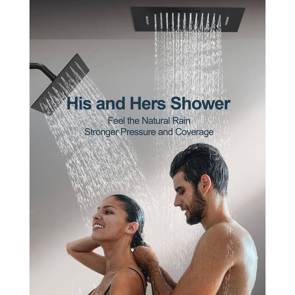 Matte Black Large LED Ceiling Mounted Shower System with Bluetooth Speaker