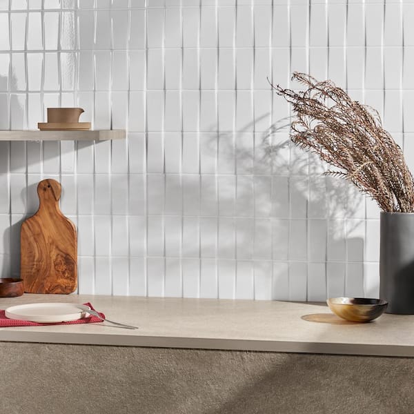 Colorwave Steps White 4.43 in. x 17.62 in. Polished Crackled Ceramic Wall Tile (7.62 Sq. Ft./Case)