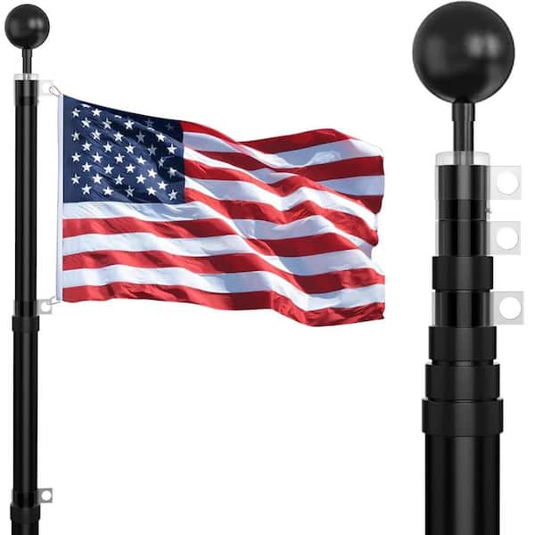 20 ft. Outdoor Aluminum Telescoping Flagpole Kit with 3 x 5 ft. American Flag for Residential, Yard or Commercial, Black