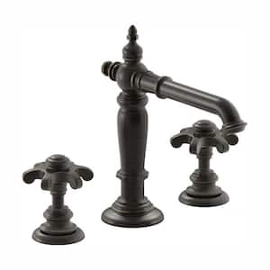 Artifacts 8 in. Widespread 2-Handle Column Design Bathroom Faucet in Oil Rubbed Bronze with Prong Handles