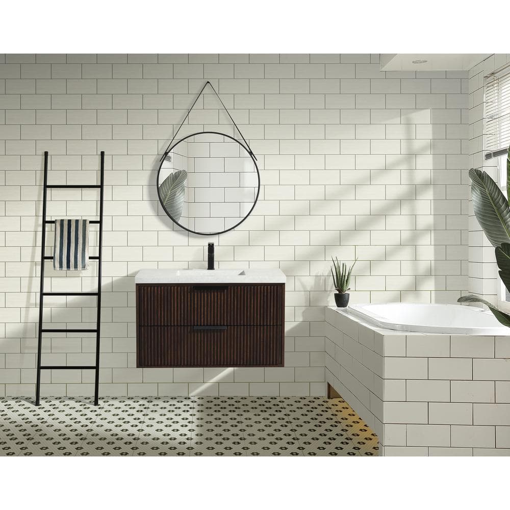 San Diego 36" Walnut Floating Bathroom Vanity with Concrete Countertop