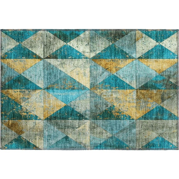 Mayfield Premium Machine Washable Abstract AMF1721 Teal 2 ft. x 3 ft. Area Rug