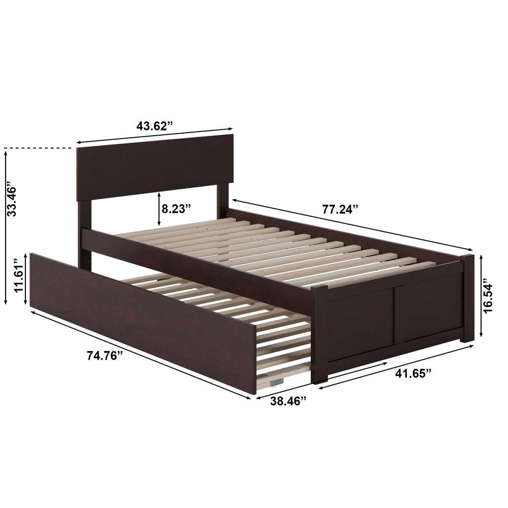 Orlando Espresso Twin Platform Bed with Urban Trundle and USB Ports