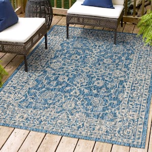 Palazzo Vine and Border Navy/Gray 3 ft. 1 in. x 5 ft. Textured Weave Indoor/Outdoor Area Rug