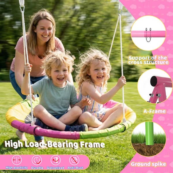 Siavonce Flying Saucer Swing Set with Heavy Duty A-Frame Metal