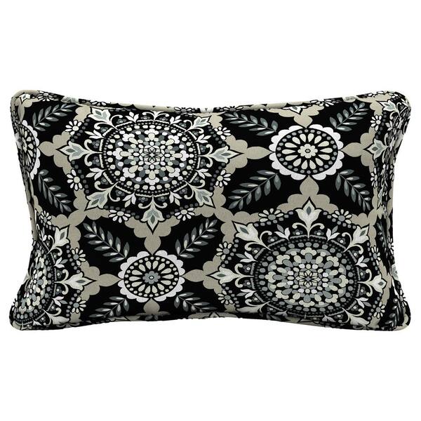 Hampton Bay Black Tile Lumbar Outdoor Throw Pillow (2-Pack)