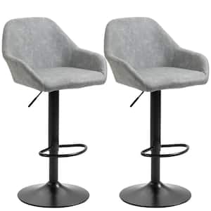 41.75 in. Grey High Back Metal Frame Adjustable Bar Stools with PU leather seat (Set of 2)