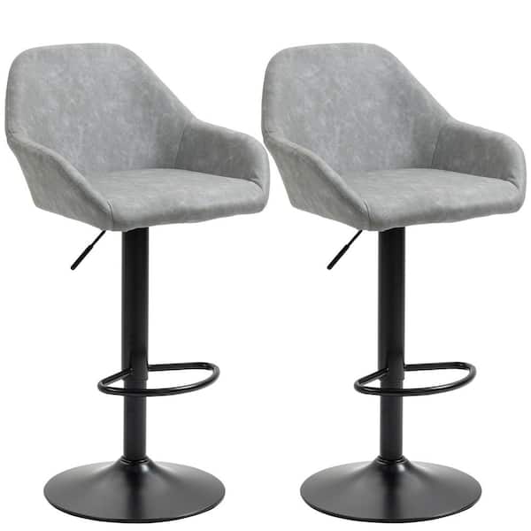 HOMCOM 41.75 in. Grey High Back Metal Frame Adjustable Bar Stools with PU leather seat (Set of 2)