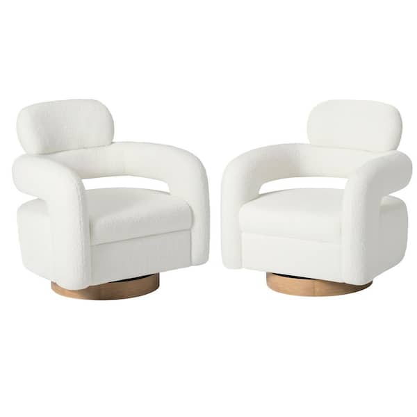 Bayville Modern 29" Wide Sherpa Fabric Barrel Accent Chairs with 360° Swivel in Cream (Set of 2)