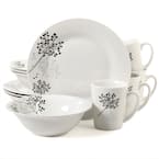 Netherwood 12-Piece Casual White/Black/Grey Ceramic Dinnerware Set (Service for 4)