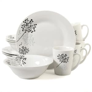 Netherwood 12-Piece Casual White/Black/Grey Ceramic Dinnerware Set (Service for 4)