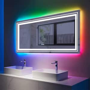 RGB 72 in. W x 32 in. H Rectangular Frameless LED Mirror Memory with Backlit Light, Anti-Fog Wall Bathroom Vanity Mirror