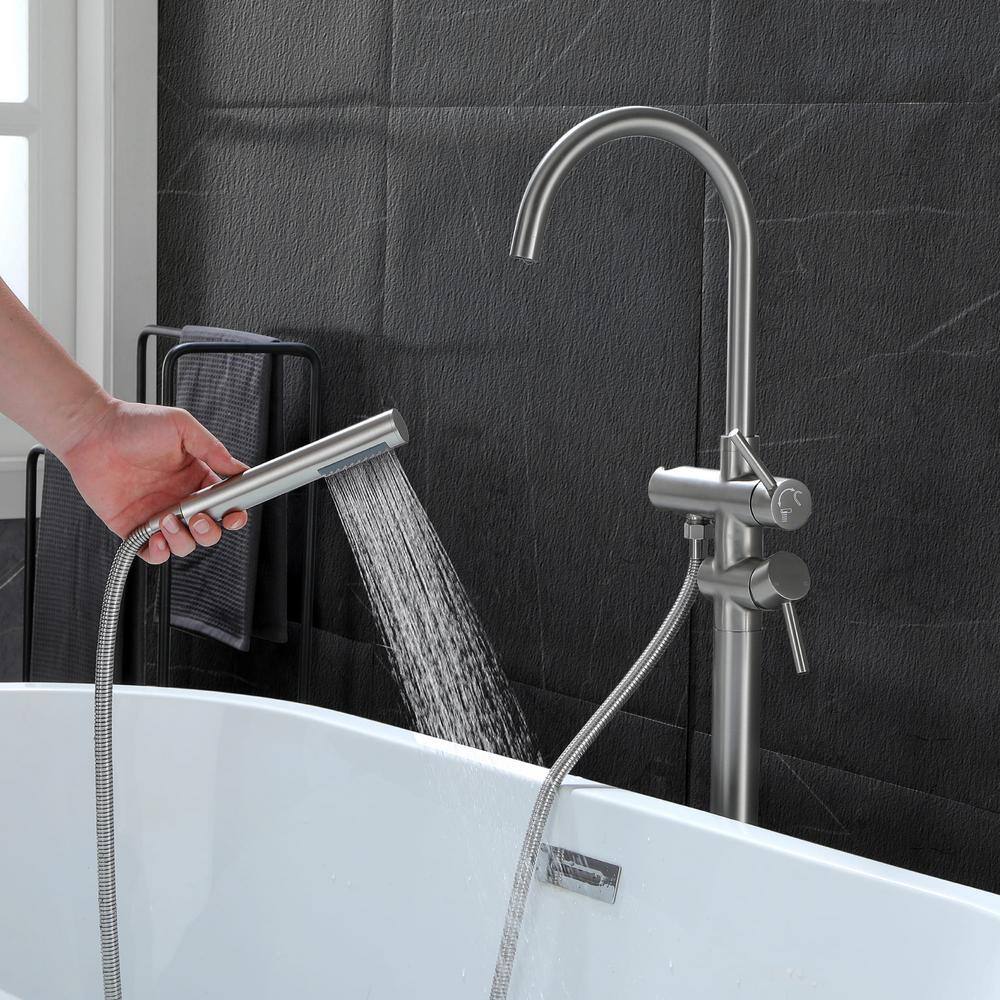 Brushed Nickel Freestanding Tub Filler with Hand Shower