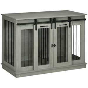 Modern Dog Crate End Table with Divider Panel for Large Dog and 2 Small Dogs, Gray