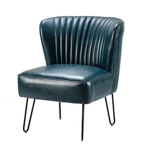 Christiano Modern Turquosie Faux Leather Comfy Armless Side Chair with Thick Cushions and Metal Legs