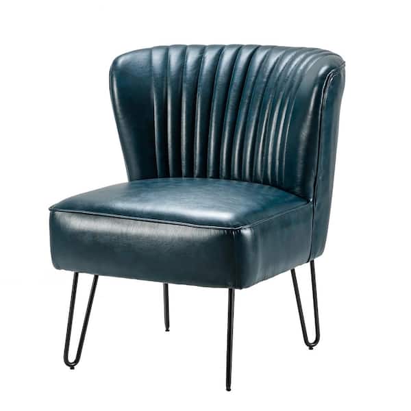 JAYDEN CREATION Christiano Modern Turquosie Faux Leather Comfy Armless Side Chair with Thick Cushions and Metal Legs