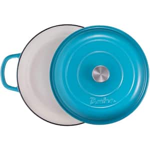 Enameled Cast Iron 3.8 qt. Marine Blue Shallow Casserole Braiser Pan with Cover, Cast Iron Covered Casserole Skillet