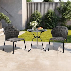 2-Piece Outdoor Garden Stackable Wicker Dining Chairs in Grey