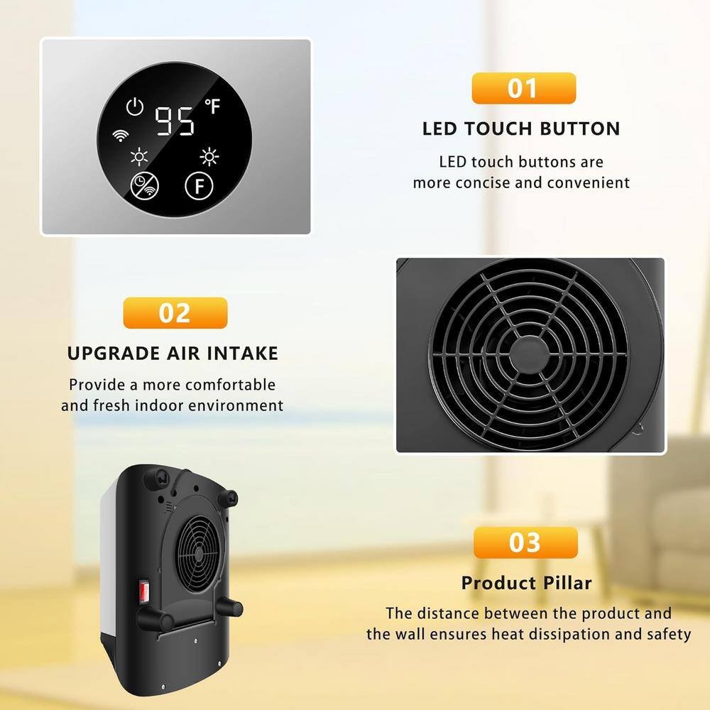 Silver Ceramic Wall-Mounted Heater with WiFi and Thermostat