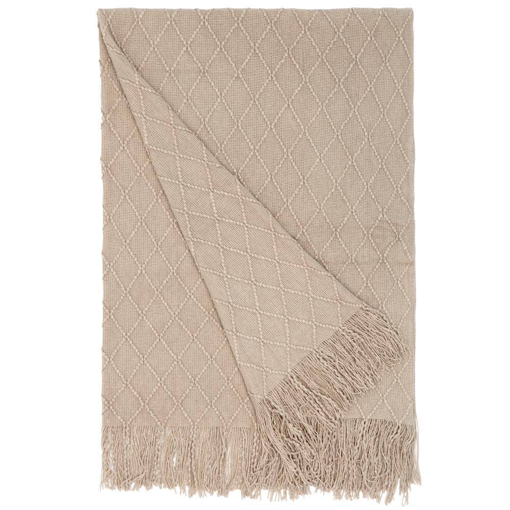Khaki Knitted Throw Blanket Set with Fringe Edges, 50x60 in
