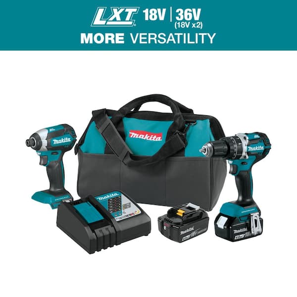 Makita 18V LXT Lithium-Ion Brushless Cordless Hammer Drill and Impact Driver Combo Kit (2-Tool) w/ (2) 4Ah Batteries, Bag