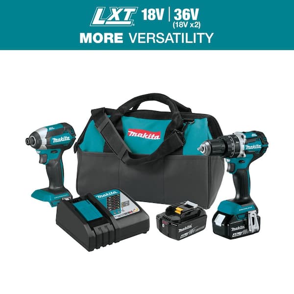 Makita 18V LXT Lithium Ion Brushless Cordless Hammer Drill and Impact Driver Combo Kit 2 Tool w 2 4Ah Batteries Bag XT269M The Home Depot