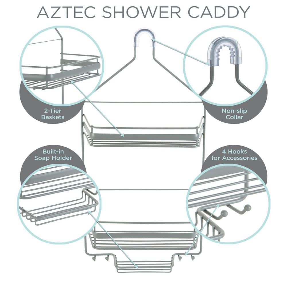 Gray Metal 2-Tier Suction Mount Shower Organizer