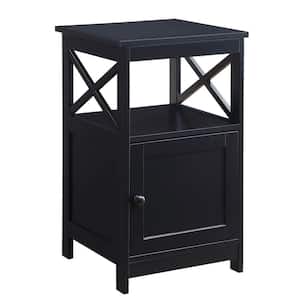 Oxford 16 in. Black Standard Height Square Wood Top End Table with Storage Cabinet and Shelf