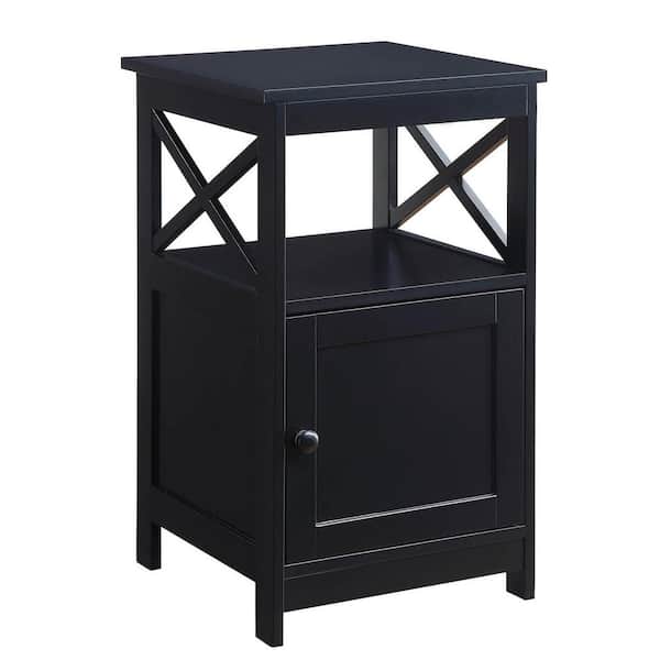Convenience Concepts Oxford 16 in. Black Standard Height Square Wood Top End Table with Storage Cabinet and Shelf