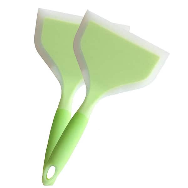 Utensils 2 Pack Green Silicone Plastic Wide Flat Heat Resistant Spatula Set Nonstick Kitchen Turner Omelet