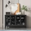 FUFU&GAGA Black Wood Storage Cabinet TV Console with 4-Glass Doors ...