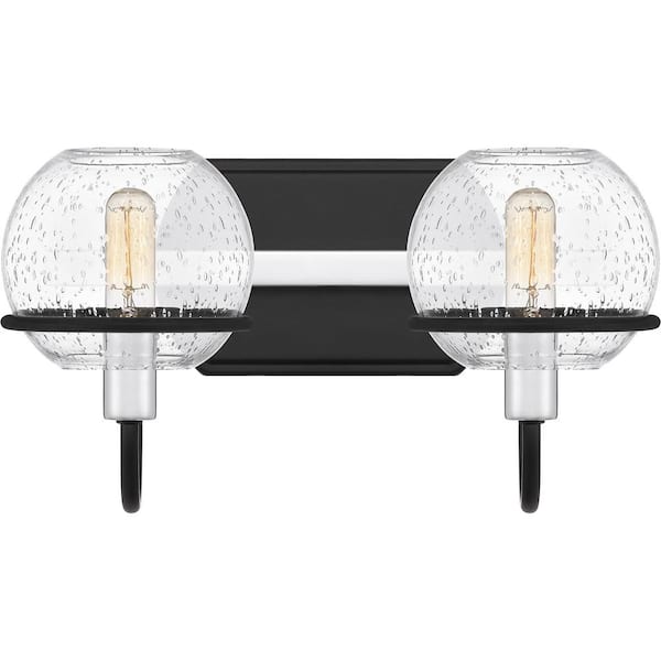 Quoizel Phoenix 13.75 in. 2-Light Matte Black Vanity Light with Clear Seeded Glass