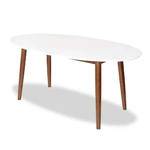 Rivol 67 in. Mid Century Modern Style Solid Wood Walnut Brown Frame and White Top Oval Dining Table (Seats 6)