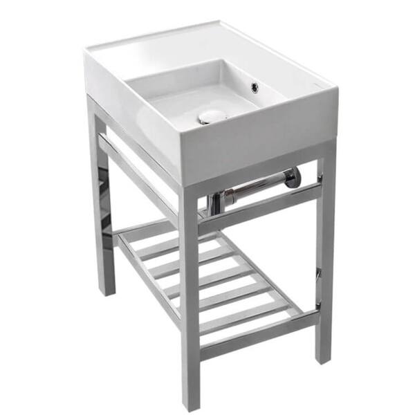 Nameeks Teorema 2-Ceramic  Console Sink Basin in White with Chrome Legs