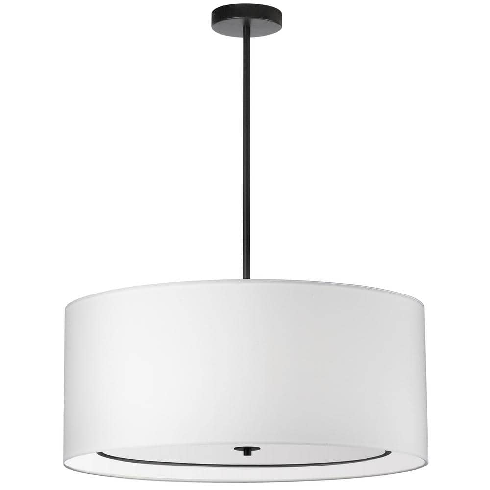 Dainolite Porscha 4-Light Matte Black Shaded Pendant Light with White ...