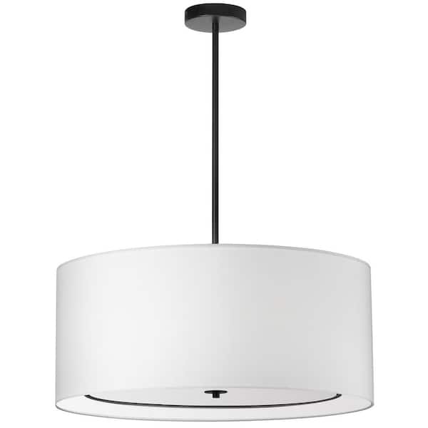 Dainolite Porscha 4-Light Matte Black Shaded Pendant Light with White Fabric Shade