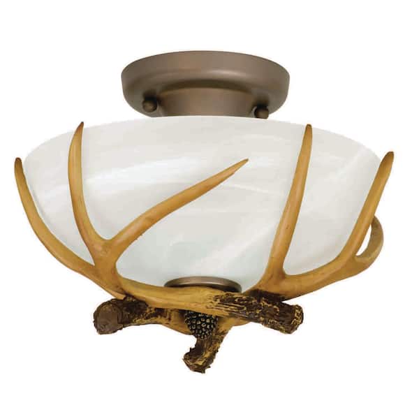 Antler 12.25 in. Bowl Oil Rubbed European Bronze Semi-Flush Mount No Bulbs Included for Foyer 1-Pack