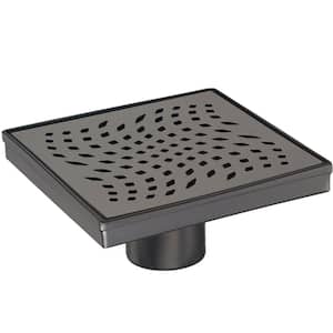 4 in. Square Stainless Steel Shower Drain with Wave Pattern, Matte Black