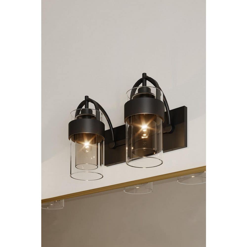 Ravik 14 in. 2-Light Dark Matte Black Vanity Light with Clear and Grey Shades price history on PriceWatchPro