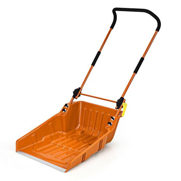 WELLFOR 58 in. Folding Aluminum Handle Steel Snow Shovel with Wheels