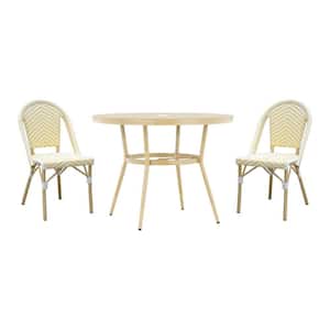 Janele 3-Piece Aluminum 40 in. Round Outdoor Dining Set in Yellow and White