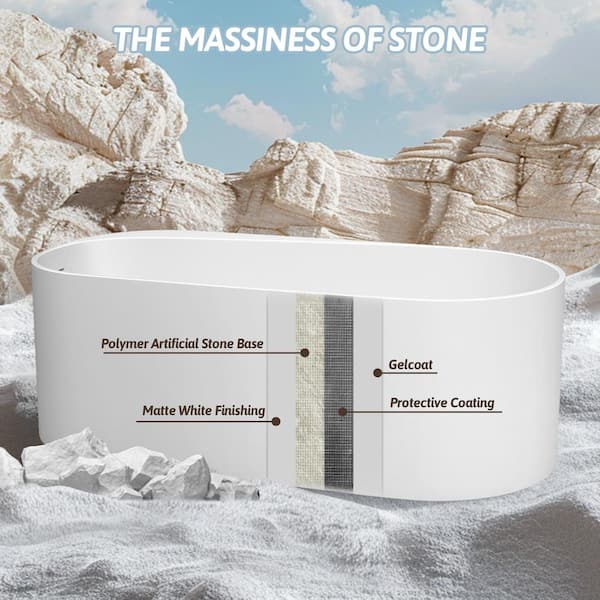 Zeafive Zeo 63 in. x32 in. Solid Surface Stone Resin Freestanding