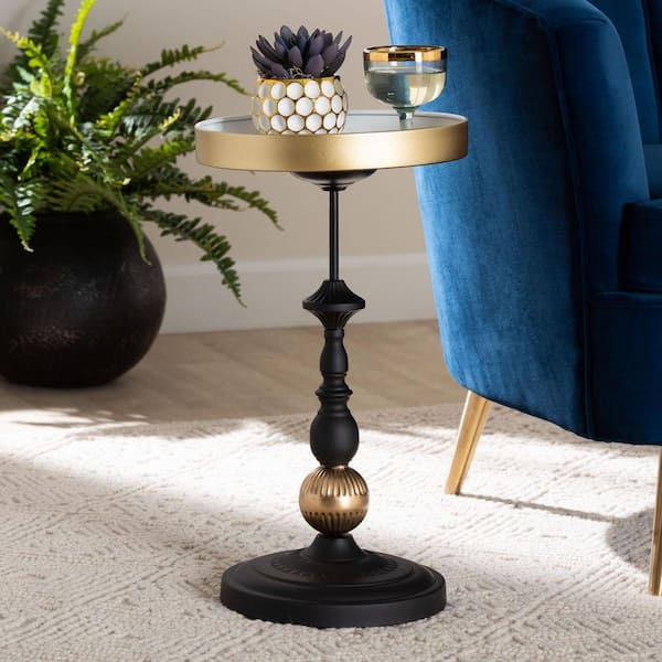 Javion 12.2 in. Black/Gold Round Metal End Table