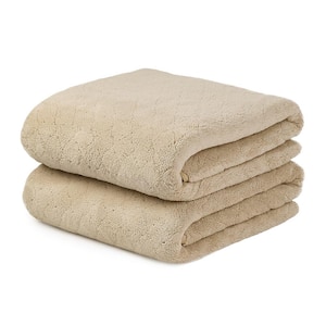 Camel Polyester Velvet Grid Bath Towel (Set of 2)
