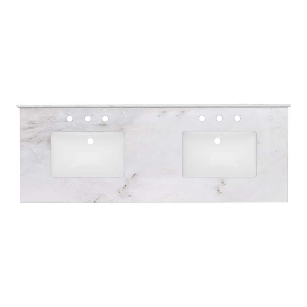 61" White Marble Double Sink Undermount Vanity Top