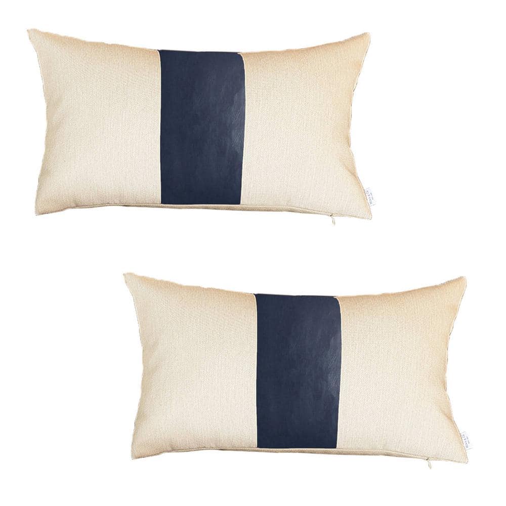 Navy Blue Boho Handcrafted Vegan Faux Leather Lumbar Solid 12 in. x 20 in. Throw Pillow Cover (Set of 2) -  MIKE & Co. NEW YORK, S935709226631