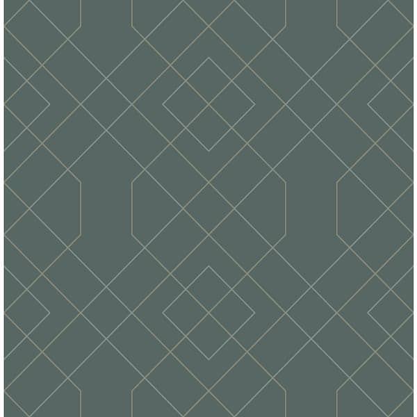 SCOTT LIVING Ballard Teal Geometric Teal Wallpaper Sample