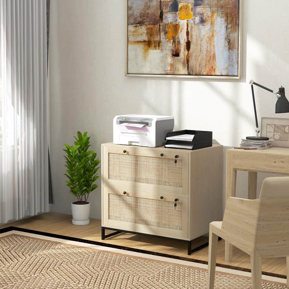 Natural Wood 2 Drawer Lockable Vertical Filing Cabinet