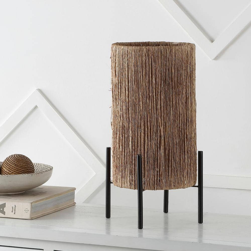 Kai 16.5" Black Metal Frame Rattan LED Table Lamp