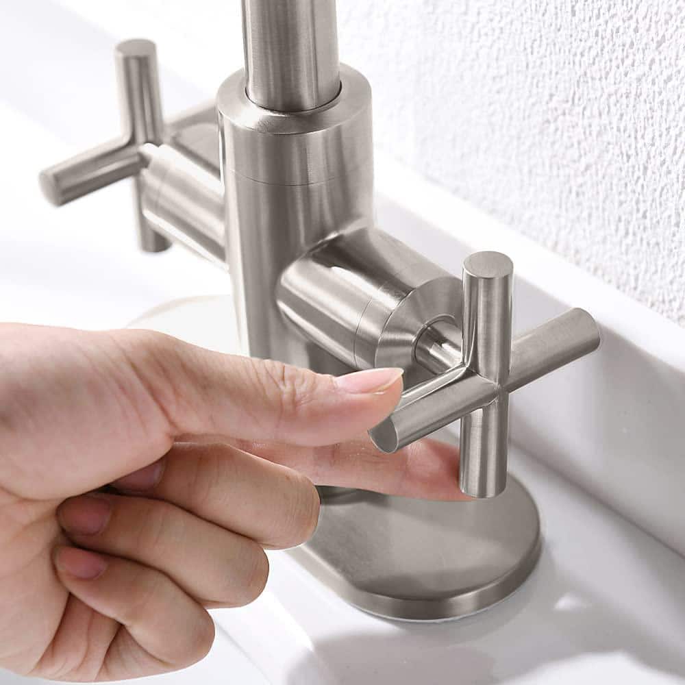 Brushed Nickel 4-Inch Centerset 2-Handle Bathroom Faucet with Drain